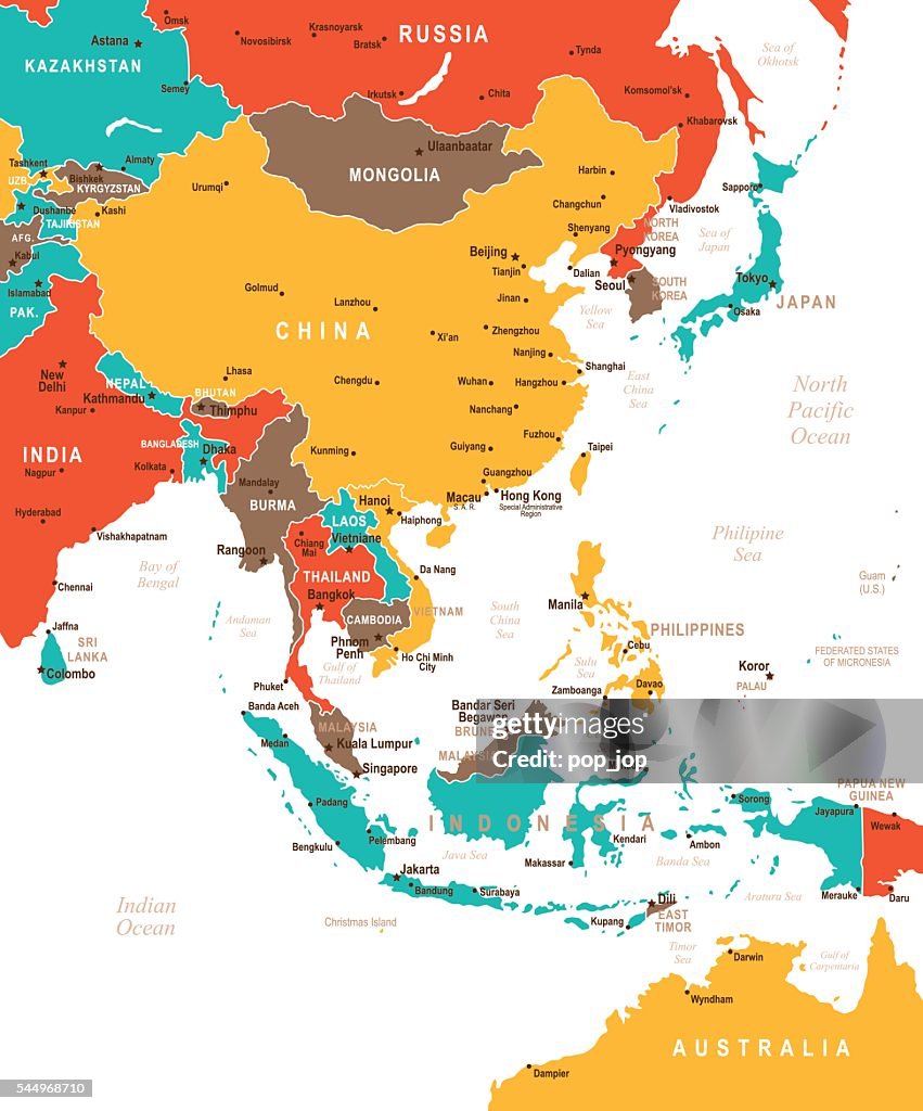Colored East Asia Map