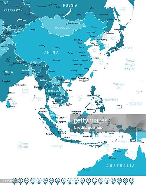 east asia map and navigation icons - mongolia stock illustrations