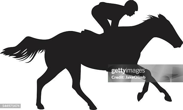 jockey riding horse silhouette - race horse stock illustrations