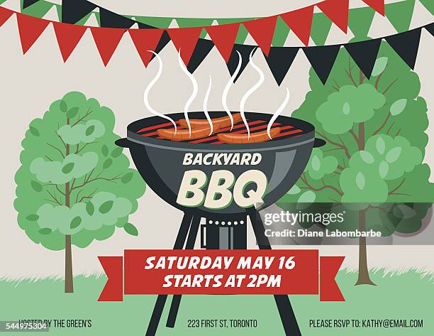 retro style bbq party invitation template - barbecue grill stock illustrations