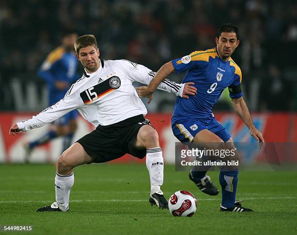 Germany - Lower Saxony - Hannover: EURO 2008, qualifying round, Group D, Germany v Cyprus 4:0 - German player Thomas Hitzlsperger battling for the...