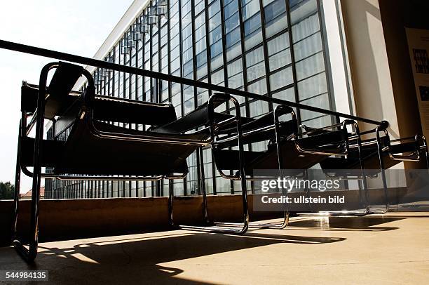 Germany - Saxony-Anhalt - Dessau: Bauhaus , staircase, chairs designed by Marcel Breuer