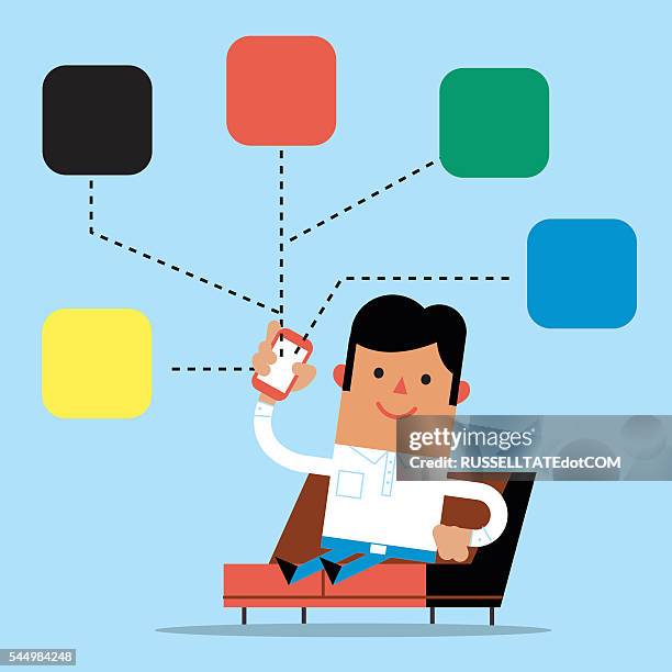 download the apps today! - man sofa phone stock illustrations