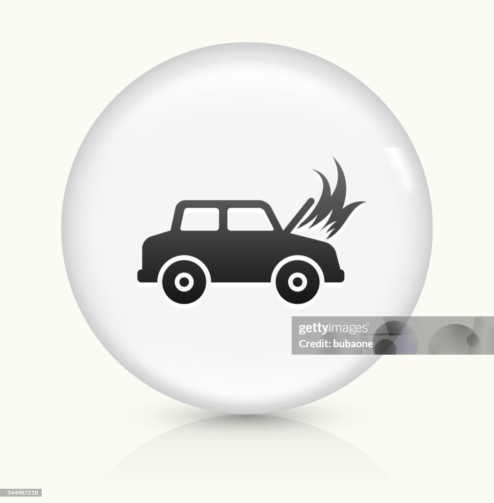 Car Fire icon on white round vector button