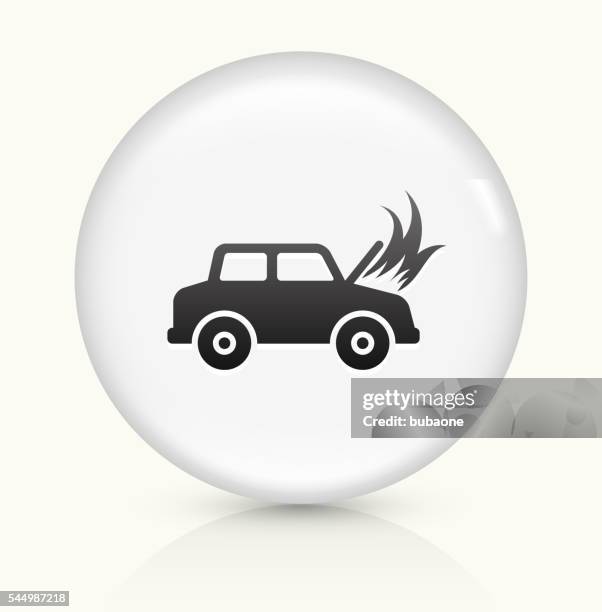 car fire icon on white round vector button - car engine white background stock illustrations
