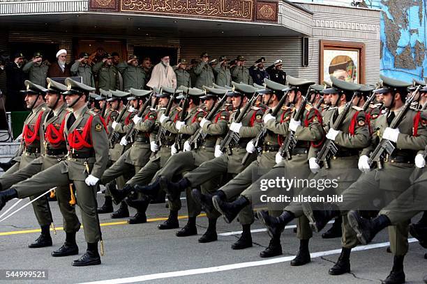 Sayyid Ali Khamenei - Politician, Spiritual Leader of the Islamic Republic of Iran, Commander of the iranian armed forces , during a military parade...