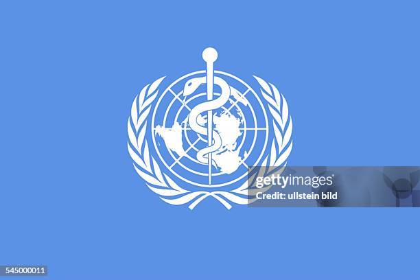 Flag and logo of the World Health Organization WHO