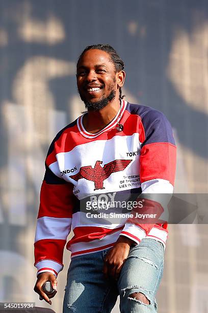 Kendrick Lamar performs live on stage during day two at the Barclaycard Presents British Summer Time Festival in Hyde Park on July 2, 2016 in London,...