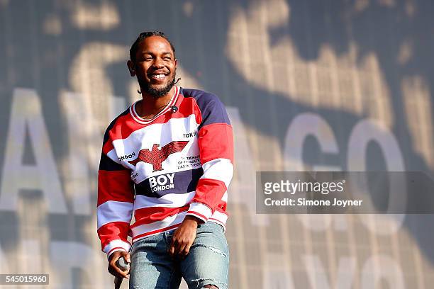 Kendrick Lamar performs live on stage during day two at the Barclaycard Presents British Summer Time Festival in Hyde Park on July 2, 2016 in London,...