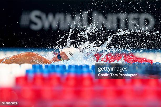 Jordan Wilimovsky of the United States competes in a heat for the Men's 1500 Meter Freestyle during Day Seven of the 2016 U.S. Olympic Team Swimming...