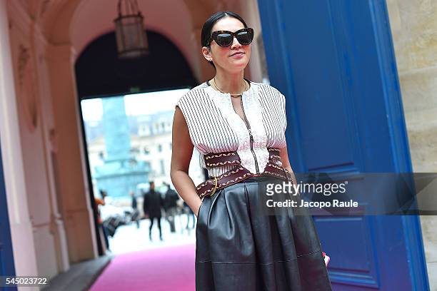 Tina Leung is seen arriving at Schiaparelli Fashion show during Paris Fashion Week : Haute Couture F/W 2016-2017 on July 4, 2016 in Paris, France.