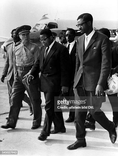 Congolese political leader. Prime Minister Lumumba and Congolese President Joseph Kasavubu at the airport at Leopoldville, Congo, 15 July 1960,...