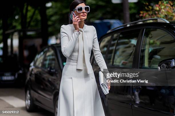 Giovanna Battaglia outside Dior during Paris Fashion Week Haute Couture F/W 2016/2017 on July 4, 2016 in Paris, France.