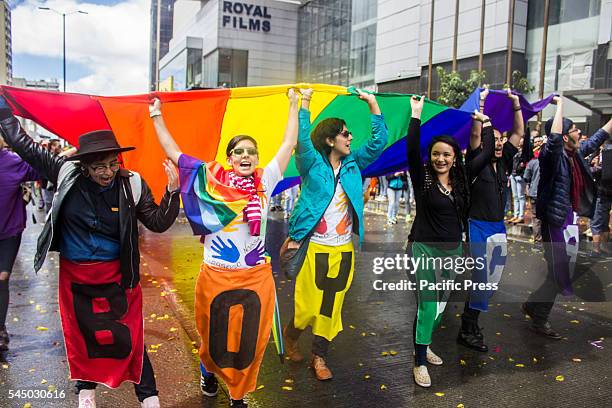 People gather together to celebrate Gay Pride Day in Bogotá, Colombia.