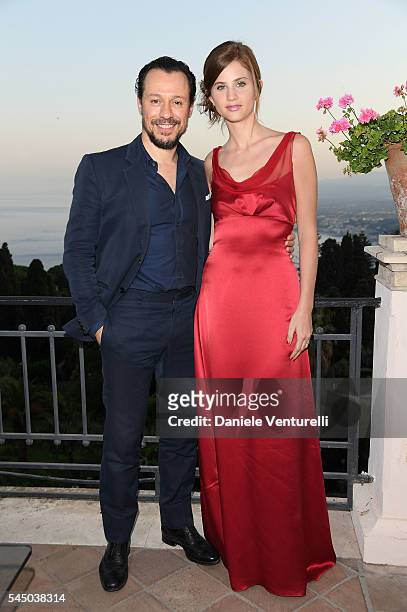 Stefano Accorsi and Bianca Vitali attend a cocktail party ahead of Nastri D'Argento on July 2, 2016 in Taormina, Italy.
