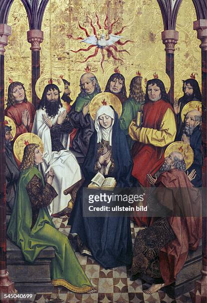 Art, religious art : Pentecost The outpour of the holy spirit. About 1500master of the carnation, Zurich Kunsthaus -
