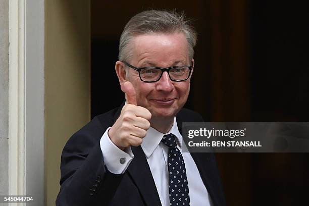 British Lord Chancellor and Justice Secretary Michael Gove gestures as he arrives to attend a cabinet meeting in central London on July 5, 2016. In a...