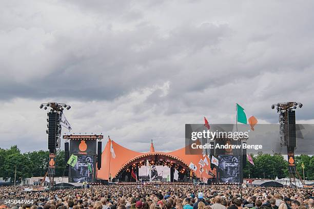 General view of festival goers for Dizzy Mizz Lizzy at the Orange stage during Roskilde Festival 2016 on July 02, 2016 in Roskilde, Denmark.