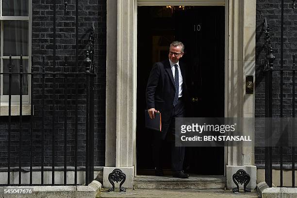 British Lord Chancellor and Justice Secretary Michael Gove leaves after attending a cabinet meeting at 10 Downing Street in central London on July 5,...