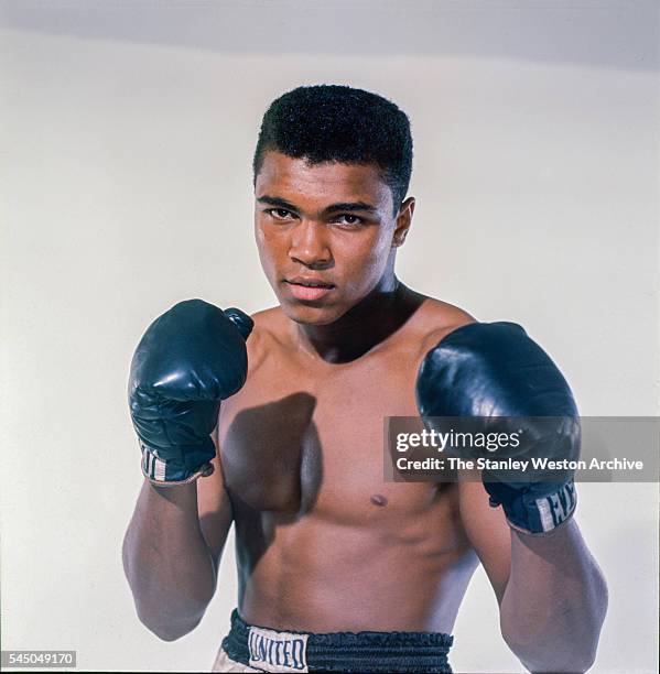 Cassius Clay, 20 year old heavyweight contender from Louisville, Kentucky poses for the camera on May 17 in Bronx, New York.