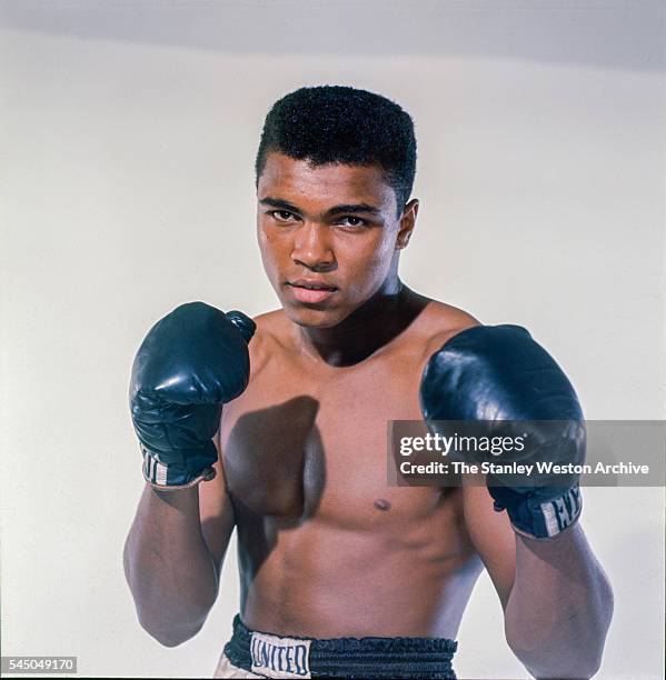 Cassius Clay, 20 year old heavyweight contender from Louisville, Kentucky poses for the camera on May 17 in Bronx, New York.