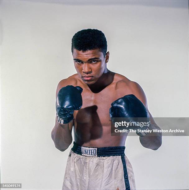 Cassius Clay, 20 year old heavyweight contender from Louisville, Kentucky poses for the camera on May 17 in Bronx, New York.