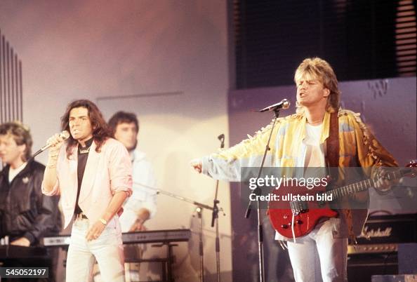 Modern Talking - Band, Pop music, Germany - Thomas Anders (l.) and Dieter Bohlen performing in Hamburg, Germany - 11.1986 Modern Talking - Band, Pop music, Germany - Thomas Anders (l.) and Dieter Bohlen performing in Hamburg, Germany - 11.1986