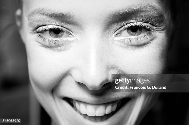 Model poses Backstage prior the Atelier Versace Haute Couture Fall/Winter 2016-2017 show as part of Paris Fashion Week on July 3, 2016 in Paris,...