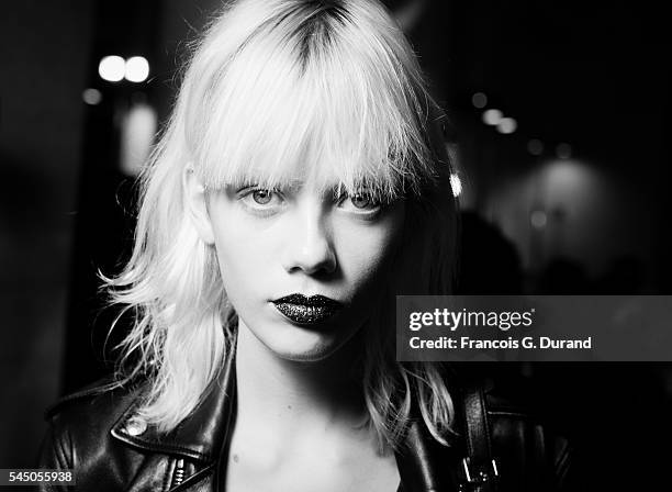 Marjan Jonkman poses Backstage prior the Atelier Versace Haute Couture Fall/Winter 2016-2017 show as part of Paris Fashion Week on July 3, 2016 in...