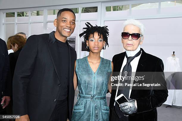 Will Smith,Willow Smith and Karl Lagerfeld attend the Chanel Haute Couture Fall/Winter 2016-2017 show as part of Paris Fashion Week on July 5, 2016...