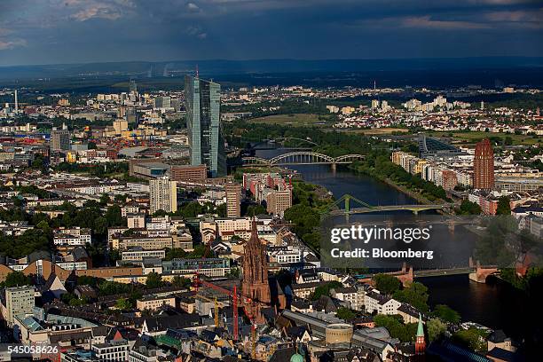 The skyscraper headquarter offices of the European Central Bank stand on the River Main in Frankfurt, Germany, on Sunday, July 3, 2016. The British...