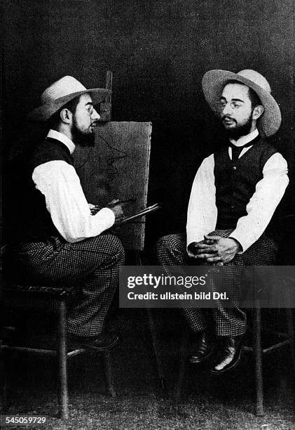 Bildender Künstler, Maler; Frankreich "Toulouse-Lautrec malt Toulouse-Lautrec"; Fotomontage von Maurice Guibert- 1890er Jahre