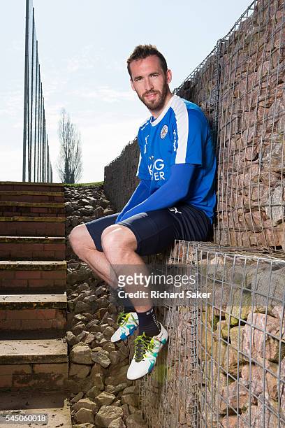 Footballer Christian Fuchs is photographed for the Observer on April 13, 2016 in Leicester, England.