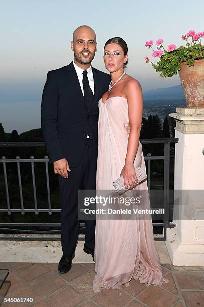 Marco D'Amore and Daniela Maiorana attend a cocktail party ahead of Nastri D'Argento on July 2, 2016 in Taormina, Italy.