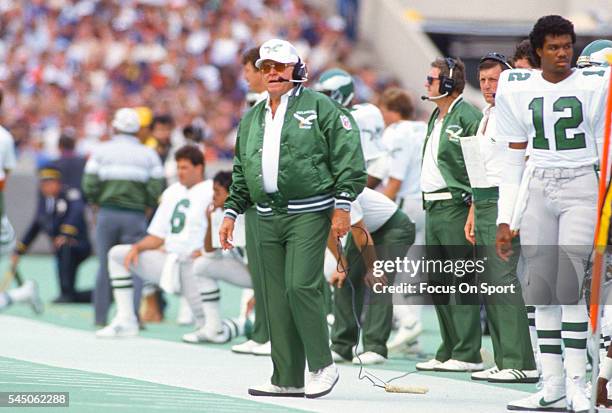 Head Coach Buddy Ryan of the Philadelphia Eagles looks on from the sidelines against the Chicago Bears during an NFL football game September 14, 1986...