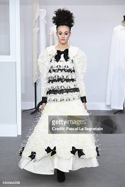 Model walks the runway during the Chanel Haute Couture Fall/Winter 2016-2017 show as part of Paris Fashion Week on July 5, 2016 in Paris, France.