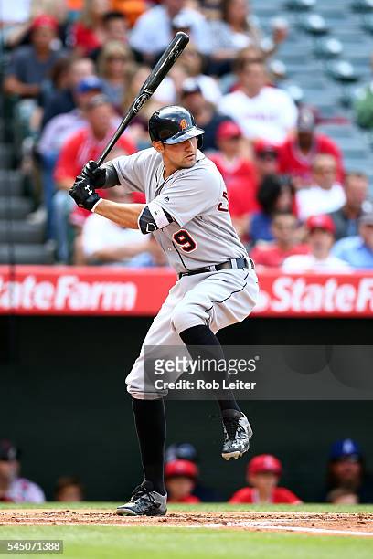 Nick Castellanos of the Detroit Tigers bats during the game against the Los Angeles Angels of Anaheim at Angel Stadium on June 1, 2016 in Anaheim,...