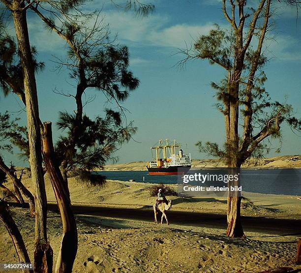 Container cargo ship on the Suez Canal near Ismailia - undated