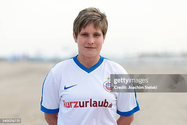 Christin Kuehn poses during the official team presentation of Hansa Rostock at beach Warnemuende on July 5, 2016 in Rostock, Germany.