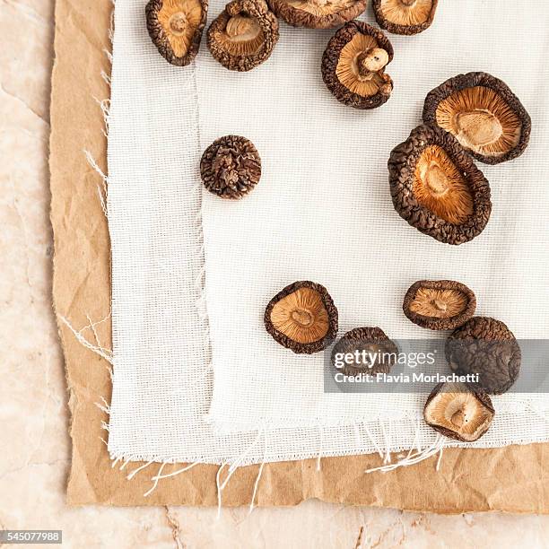 dried shiitake mushrooms - shiitake mushroom stock pictures, royalty-free photos & images