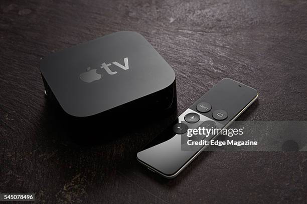 An Apple TV device and Siri remote control, taken on November 19, 2015.