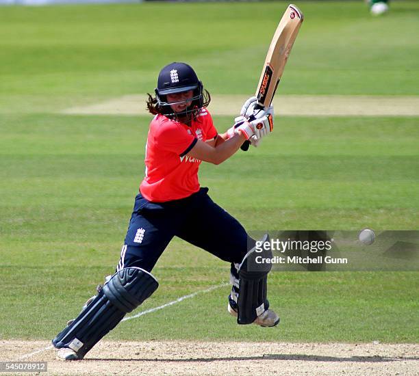 Fran Wilson of England plays a shot during the 2nd Natwest International T20 played between England Women and Pakistan Women at The Ageas Bowl on...