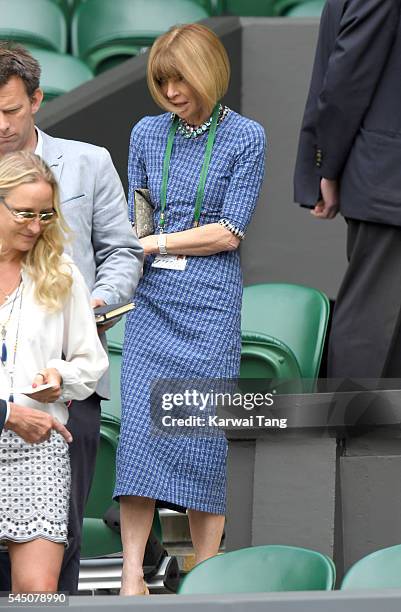 Anna Wintour attends day eight of the Wimbledon Tennis Championships at Wimbledon on July 05, 2016 in London, England.