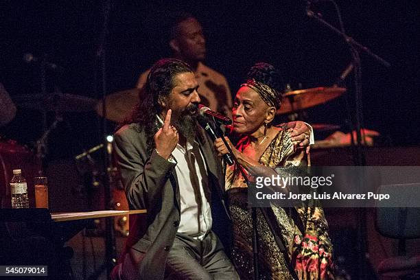 Diego El Cigala and Omara Portuondo perform during a live show as part of "85 Tour" at BOZAR on July 04, 2016 in Brussels, Belgium.