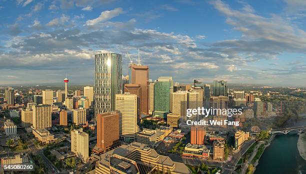 aerial view of calgary downtown - downtown calgary stock pictures, royalty-free photos & images