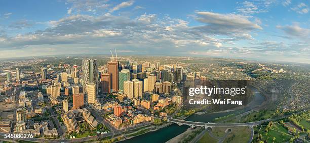aerial view of calgary downtown - downtown calgary stock pictures, royalty-free photos & images