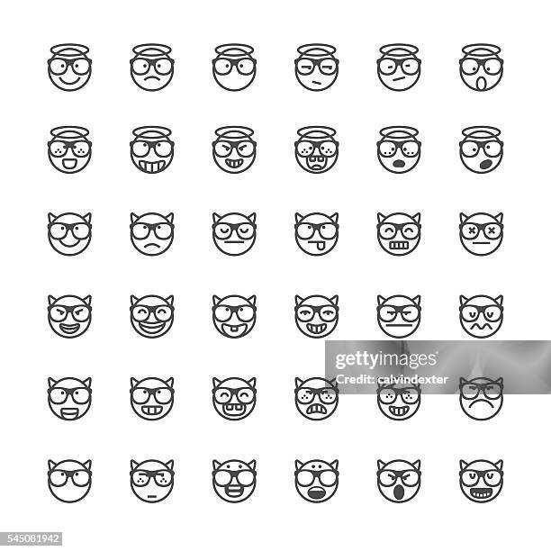 emoticons set 45 | thin line series - devil emoji stock illustrations