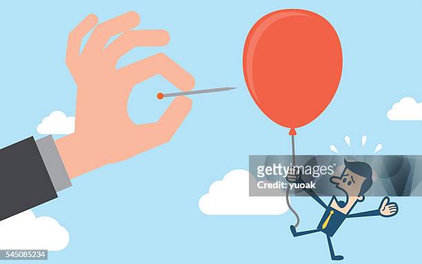hand pushing needle to pop the balloon of rival - pointed foot stock illustrations