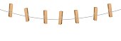 Clothes Pins Clothes Line Rope Seven Wooden Pegs