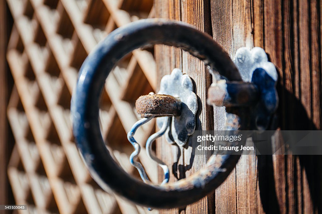 Close up of traditional wooden door